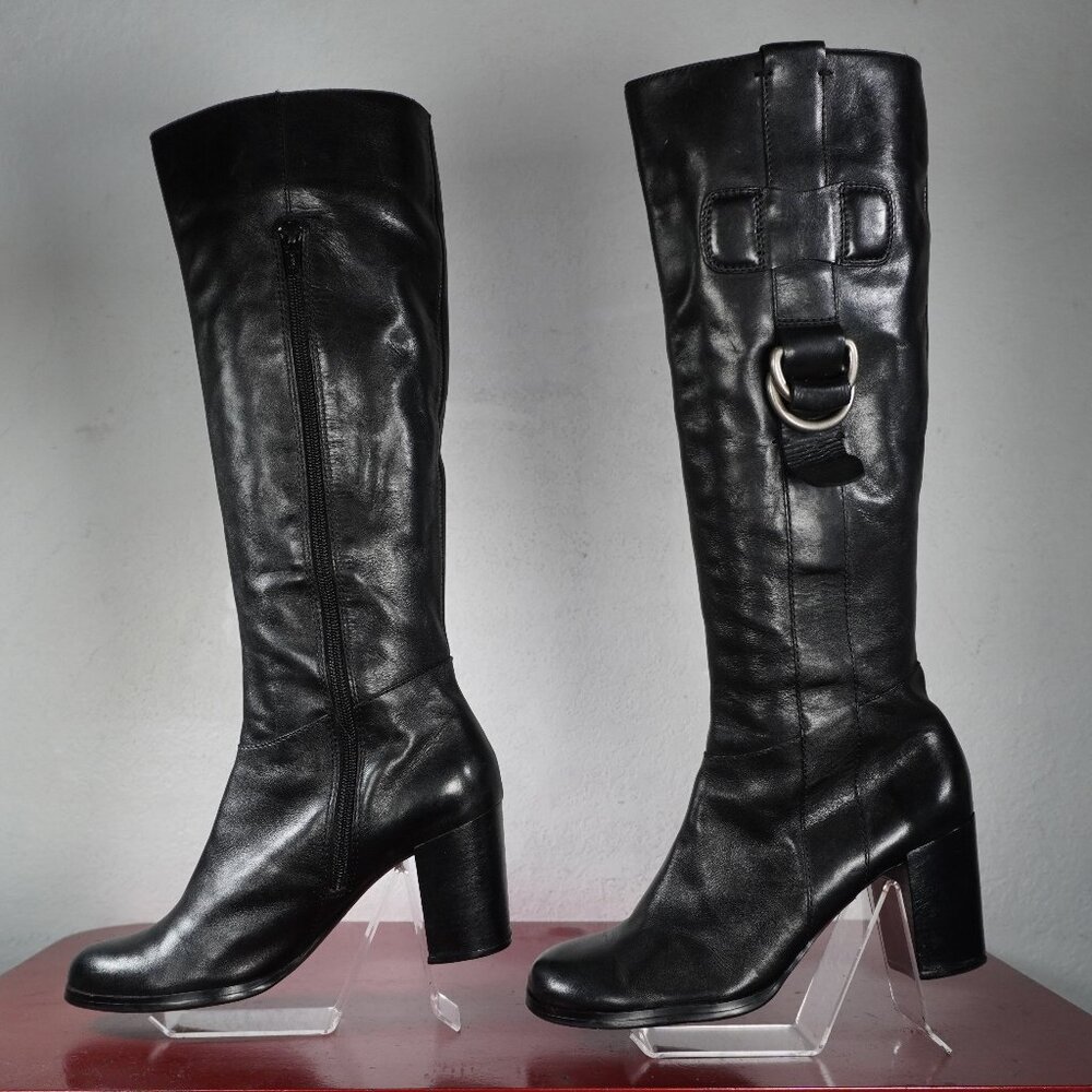 Women's Franco Sarto Black Leather Knee High Heel Long Tall Fashion Boots 6